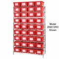 Global Industrial Chrome Wire Shelving With 24 9inH Nest & Stack Shipping Totes Red, 48x18x74 269014RD